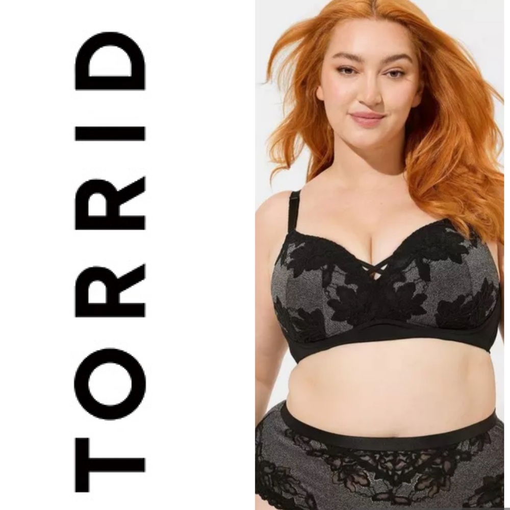 TORRID Women’s Dream Wire-Free Push-Up Bra Rich Black Heather Size 38DDD